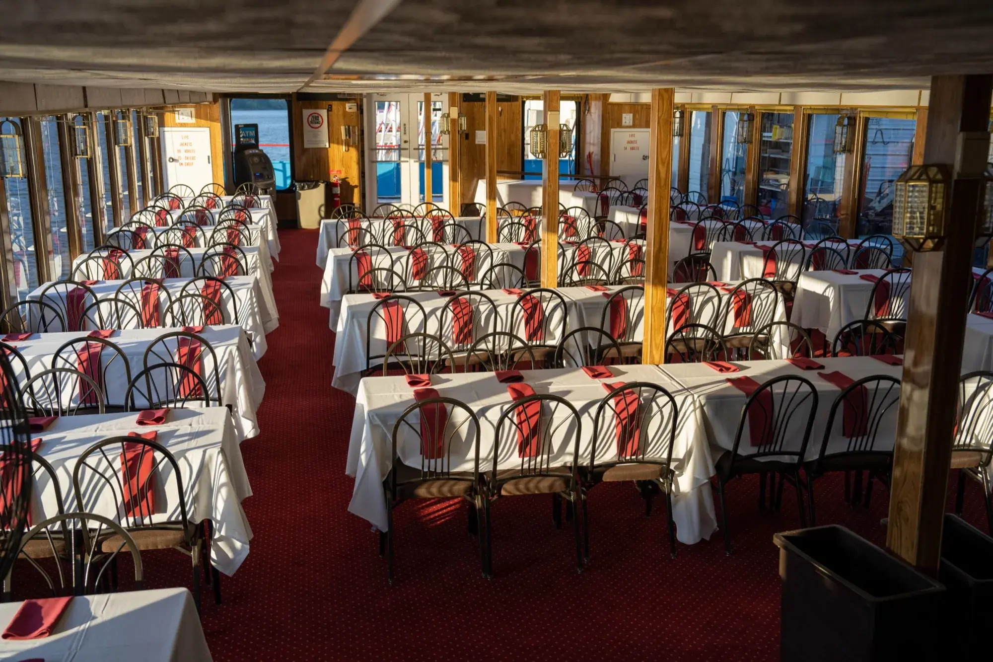 Tables set for a private charter on the Spirit of Cincinnati dining deck